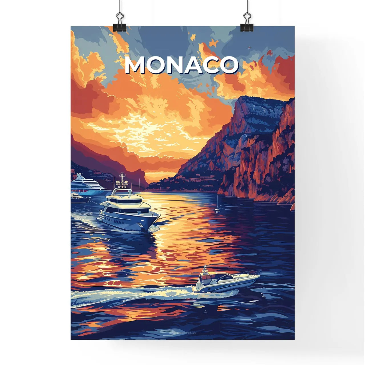 Impressionistic Painting of Colorful Boats i Poster