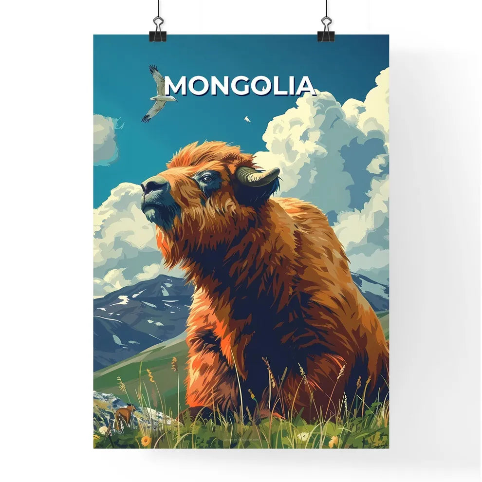 Stunning Art Painting: Mongolian Buffalo in Serene Grassland Poster