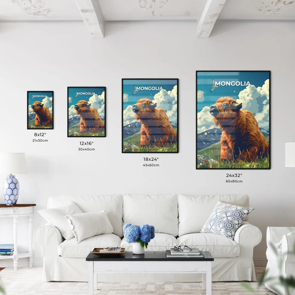 Stunning Art Painting: Mongolian Buffalo in Serene Grassland Size Chart