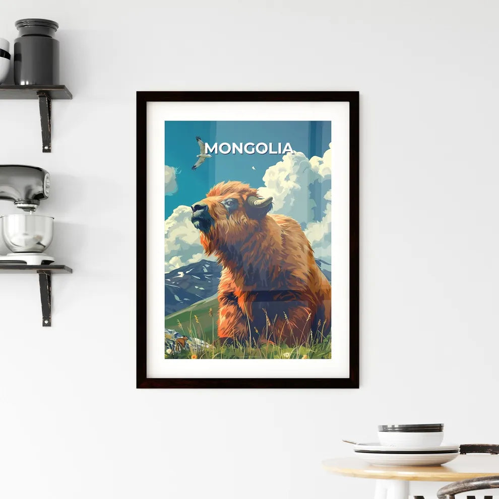 Stunning Art Painting: Mongolian Buffalo in Serene Grassland Framed Print