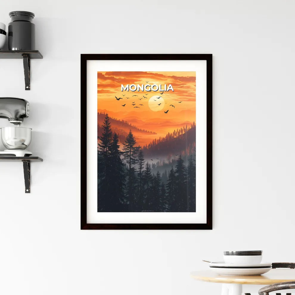 Vibrant Mongolian Mountain Range Sunset Painting Framed Print