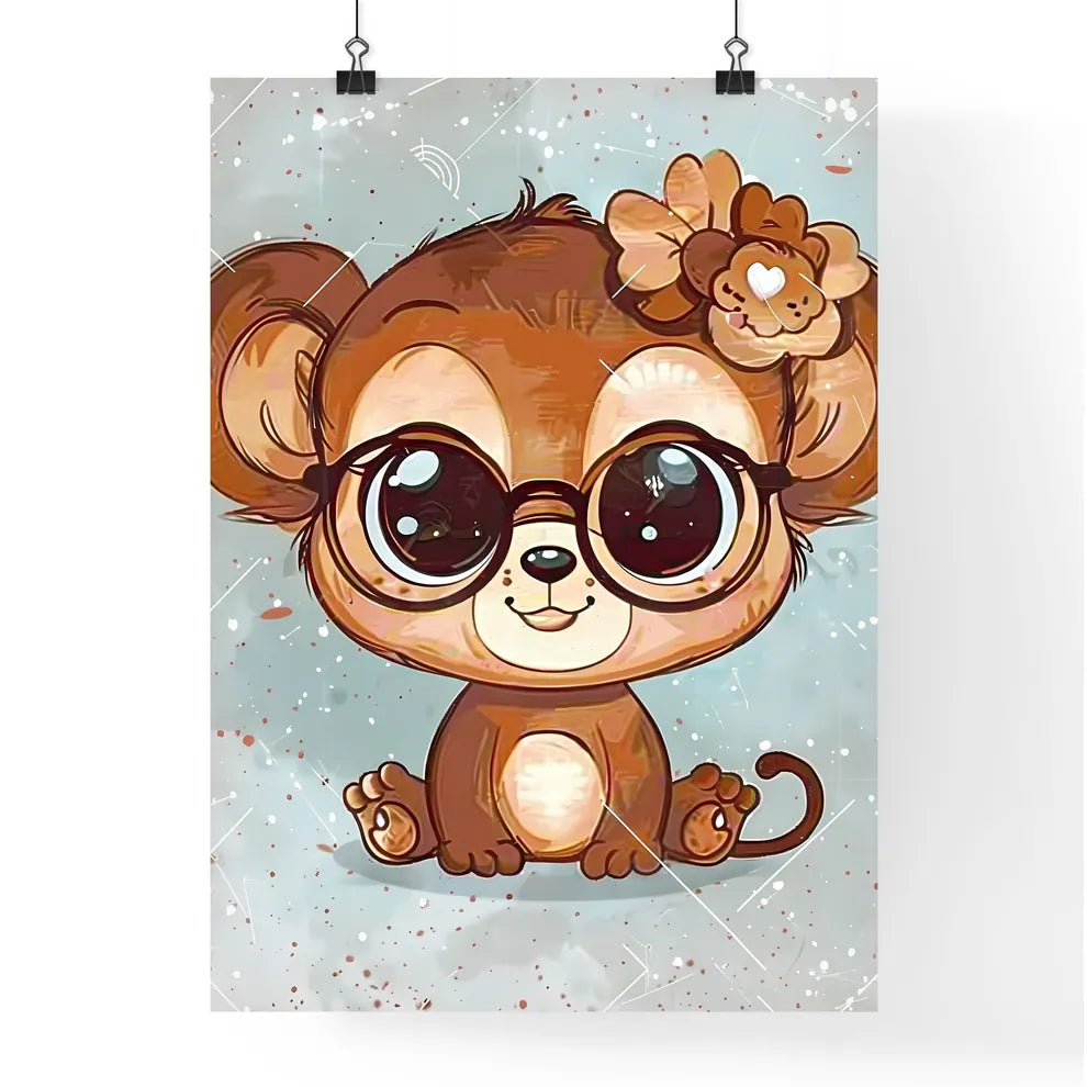 Cartoon kawaii monkey wearing glasses Poster