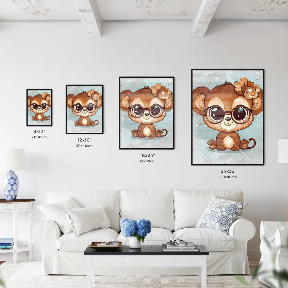 Cartoon kawaii monkey wearing glasses Size Chart