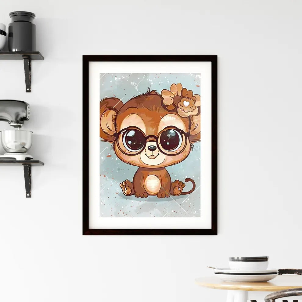 Cartoon kawaii monkey wearing glasses Framed Print