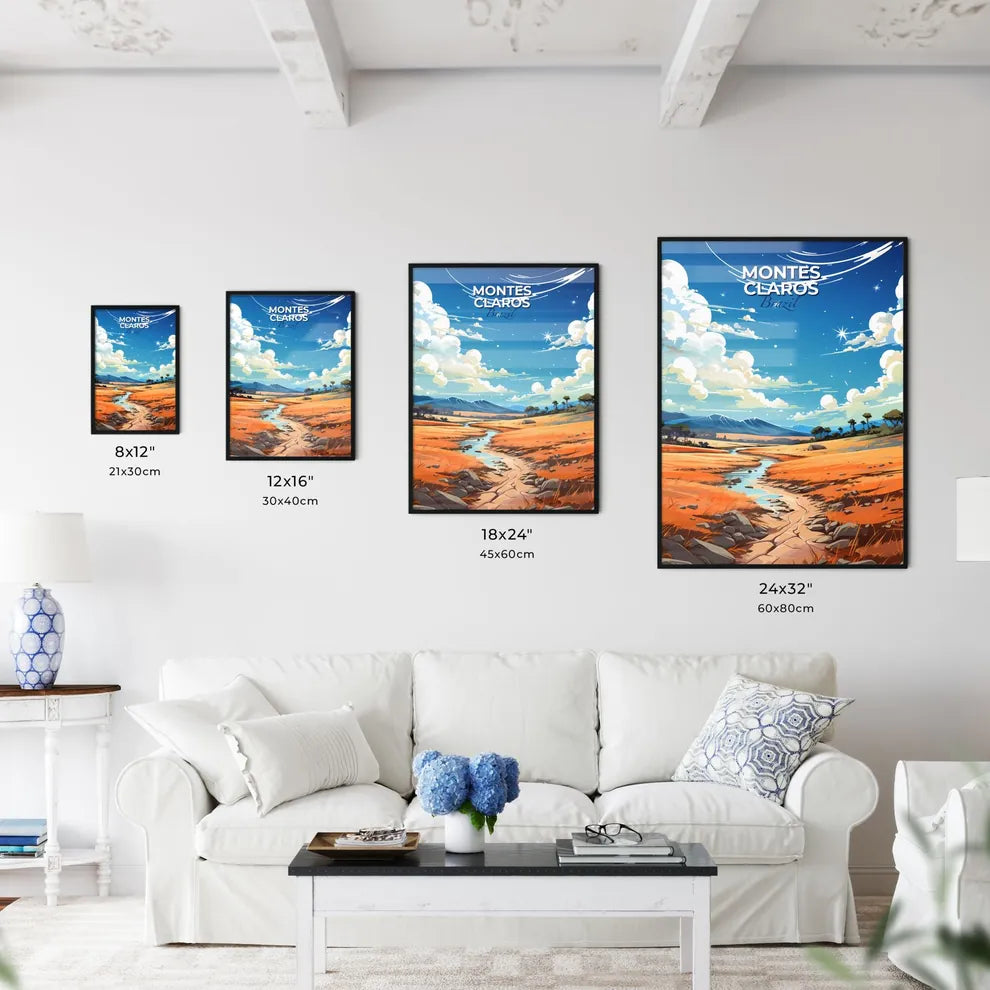 Expressive Art Depiction of Montes Claros Brazil Skyline with Flowing River Default Title