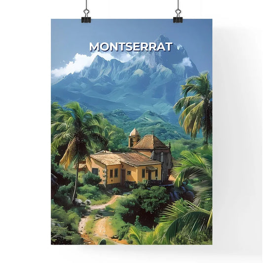 Vibrant Montserrat Landscape Painting: Colorful House Amidst Palm Trees in North America - Contemporary Art Poster