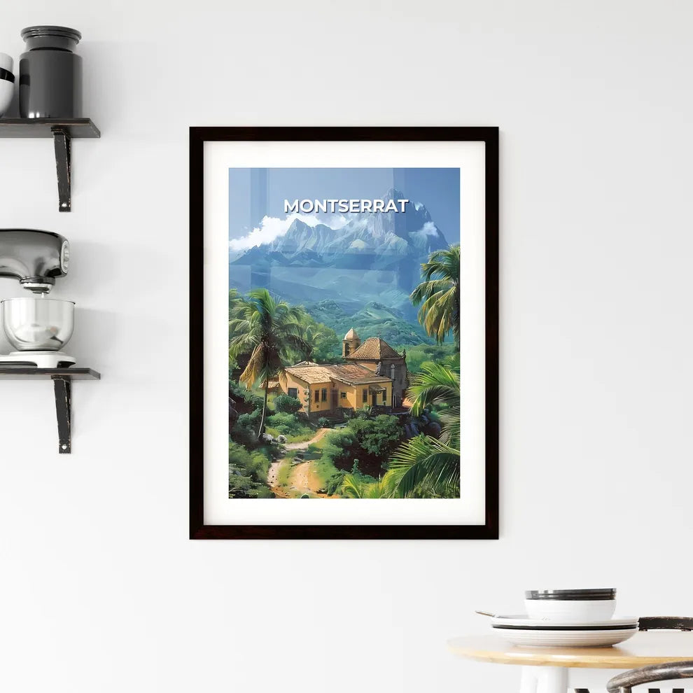 Vibrant Montserrat Landscape Painting: Colorful House Amidst Palm Trees in North America - Contemporary Art Custom Print