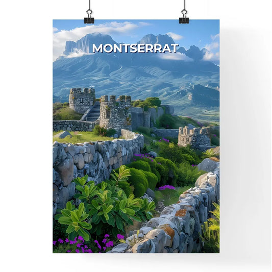 Vibrant Montserrat Castle Painting - Stone Wall Art from North America Poster
