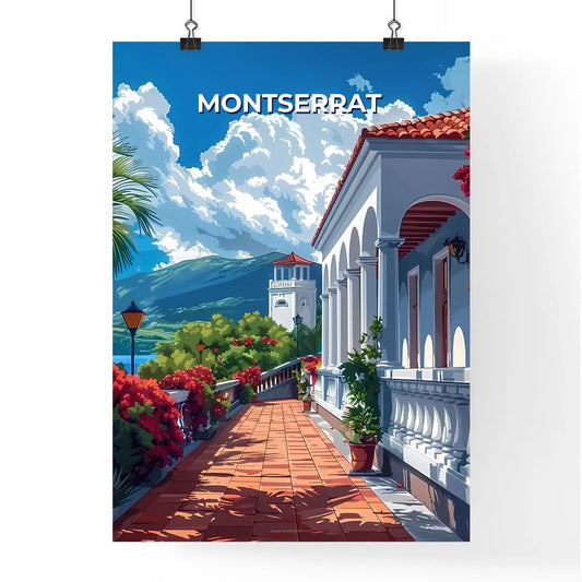 Colorful Art Painting of a Building with Balcony in Montserrat, North America with Mountain View Poster