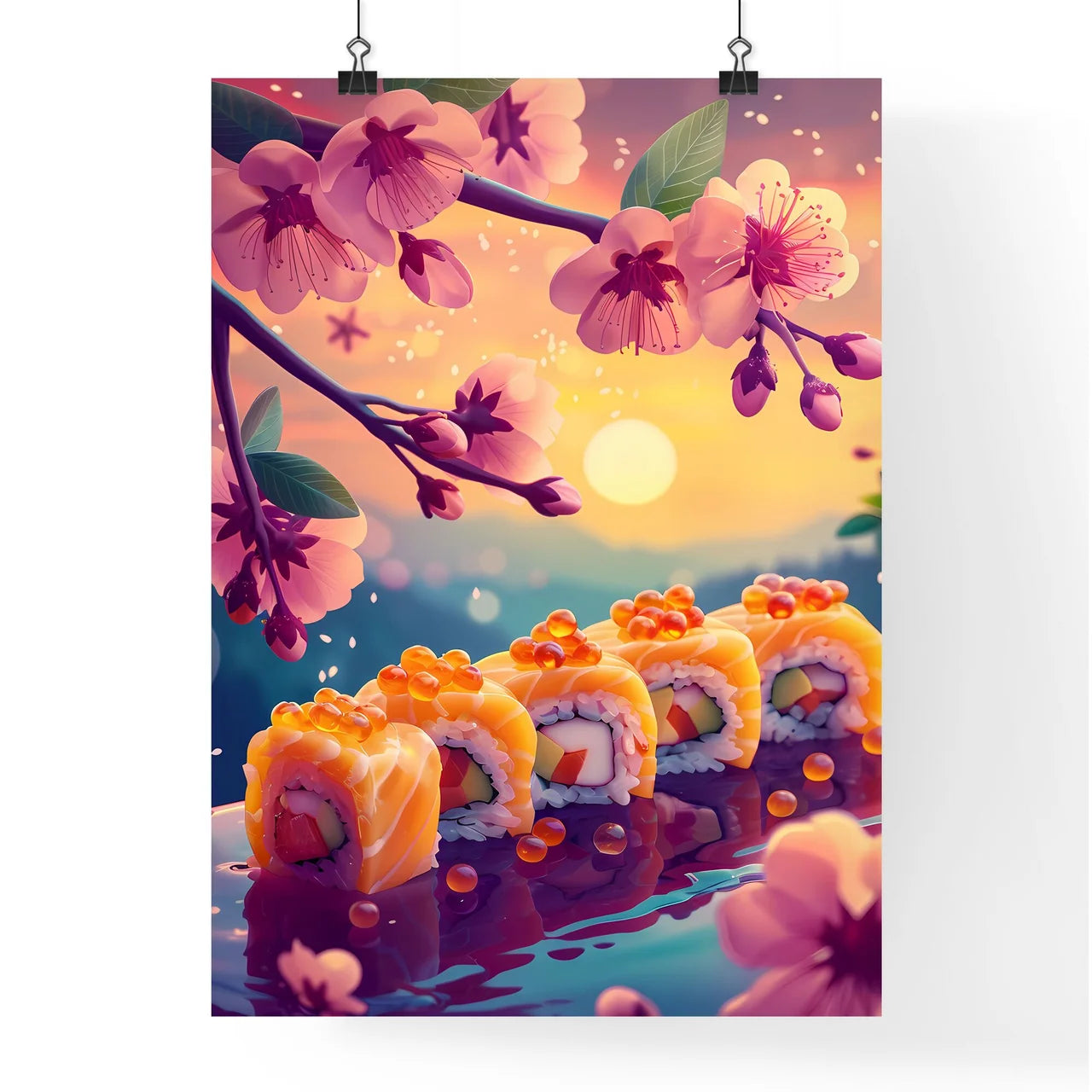 Vibrant Sushi Painting with Spring Flowers i Poster