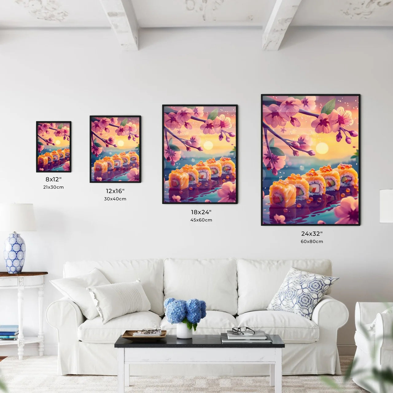 Vibrant Sushi Painting with Spring Flowers i - Kitchen Hangings