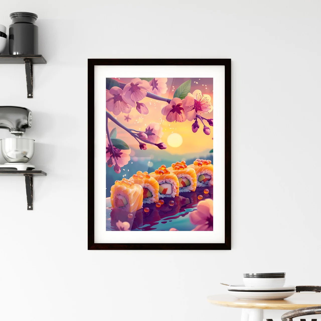 Vibrant Sushi Painting with Spring Flowers i Framed Print