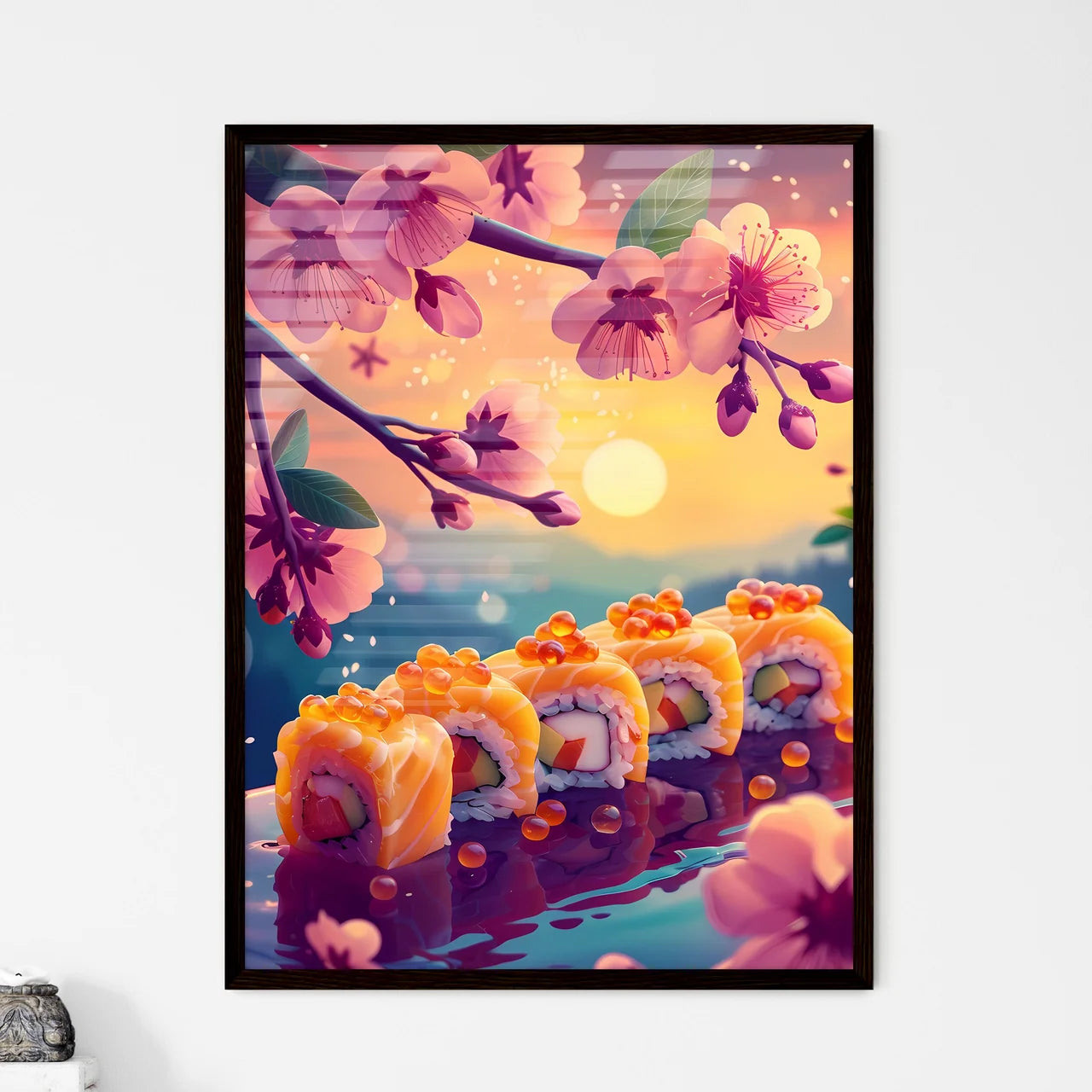 Vibrant Sushi Painting with Spring Flowers i - Framed Art Print