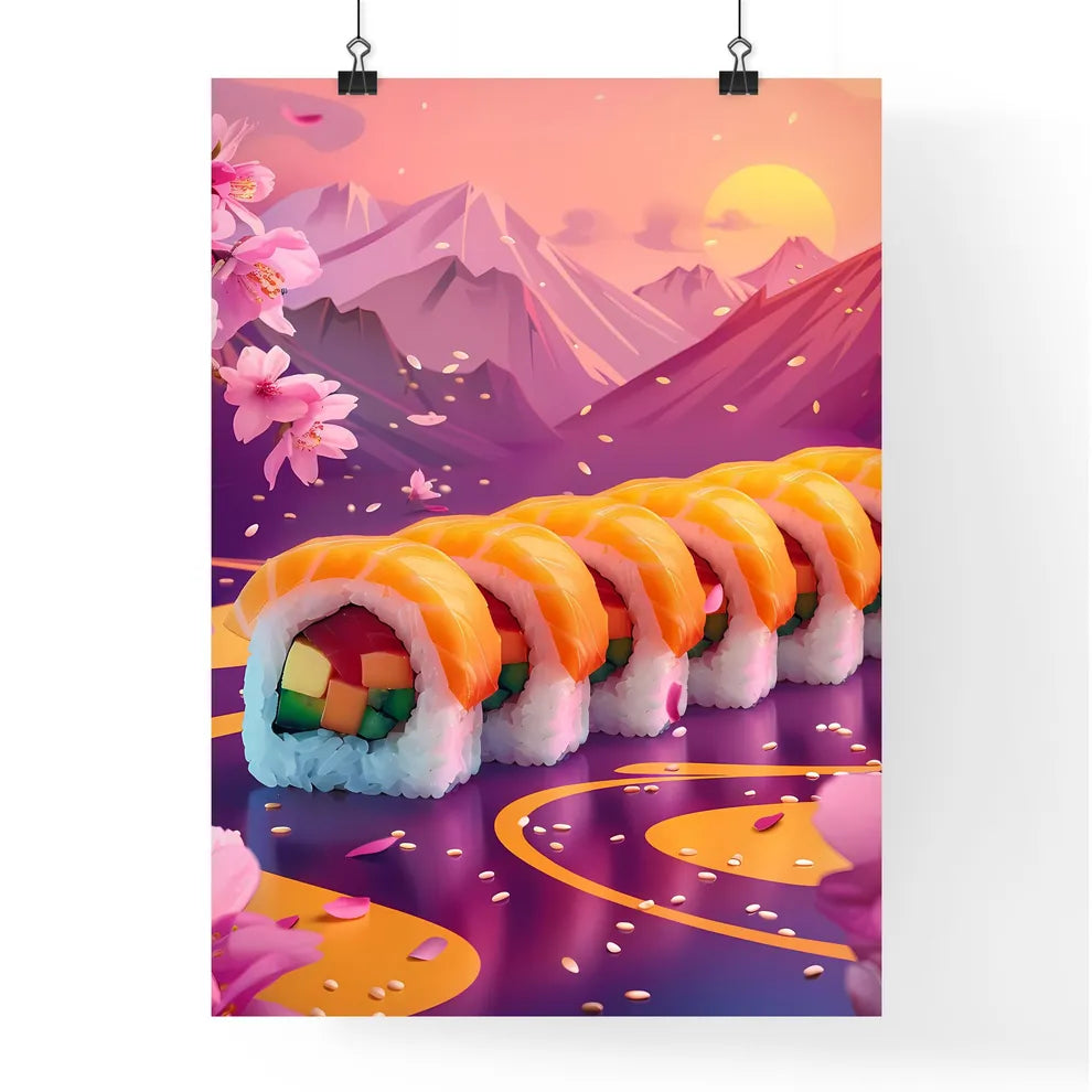 Vibrant Nature-Inspired Sushi Roll Painting  Poster