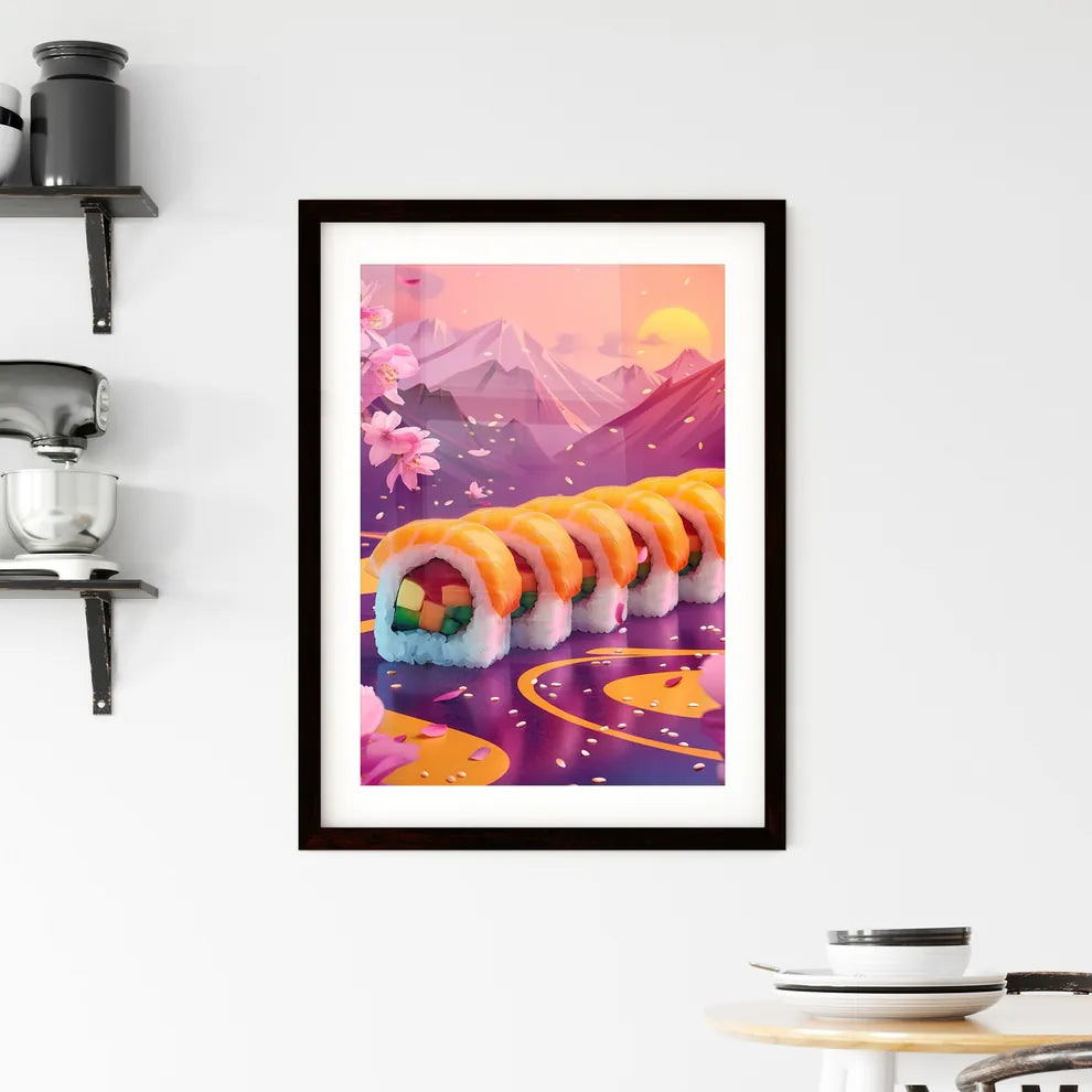Vibrant Nature-Inspired Sushi Roll Painting  Framed Print