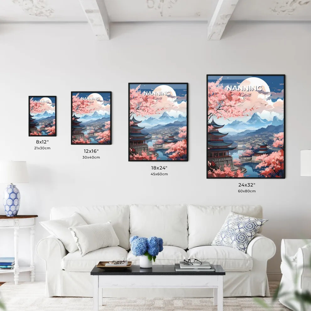 Nanning City Skyline Watercolor Painting - China Pagoda on the Yong River Impressionistic Cityscape Default Title