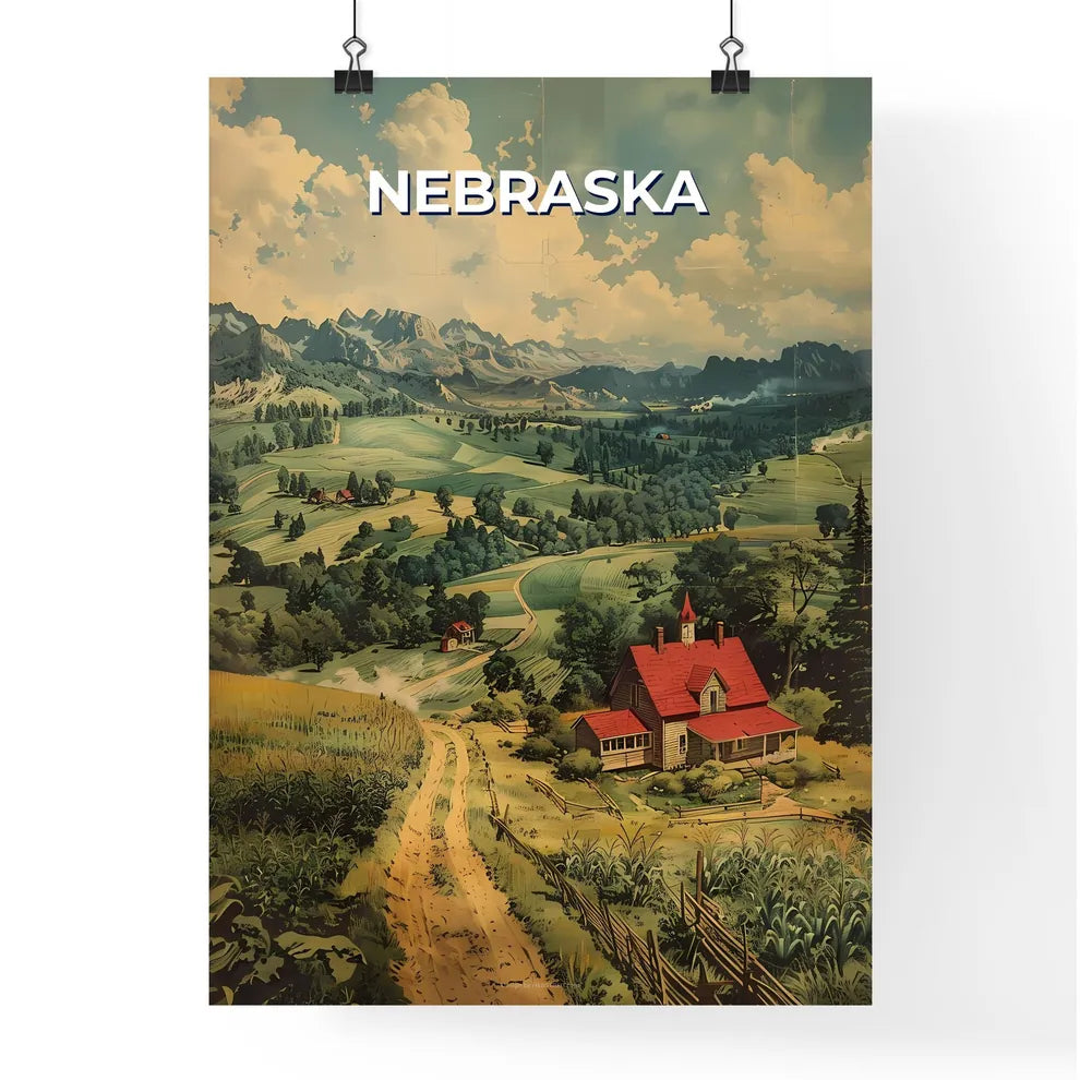 Vibrant Painting of a House Nestled in a Valley, Nebraska, USA - Art Poster