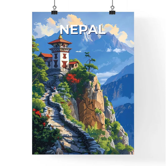 Vibrant Painting of a Building on a Cliff, Nepal, South Asia Poster