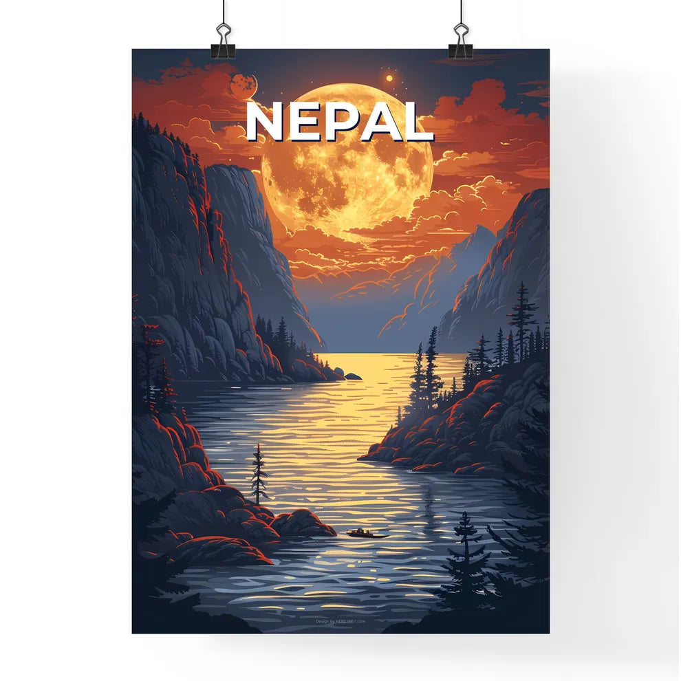 Nepal South Asia Art Painting River Trees Mo Poster