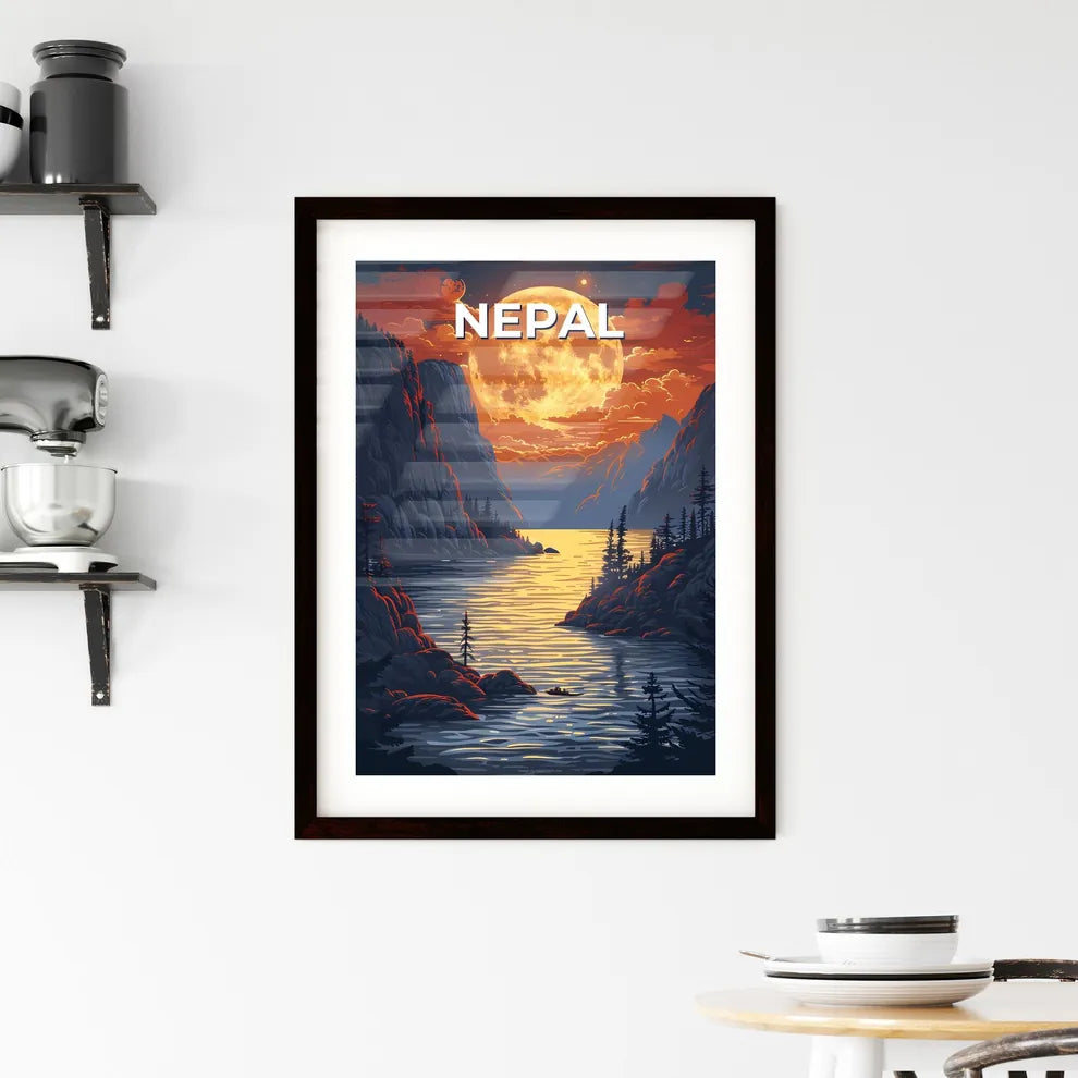 Nepal South Asia Art Painting River Trees Mo Framed Print