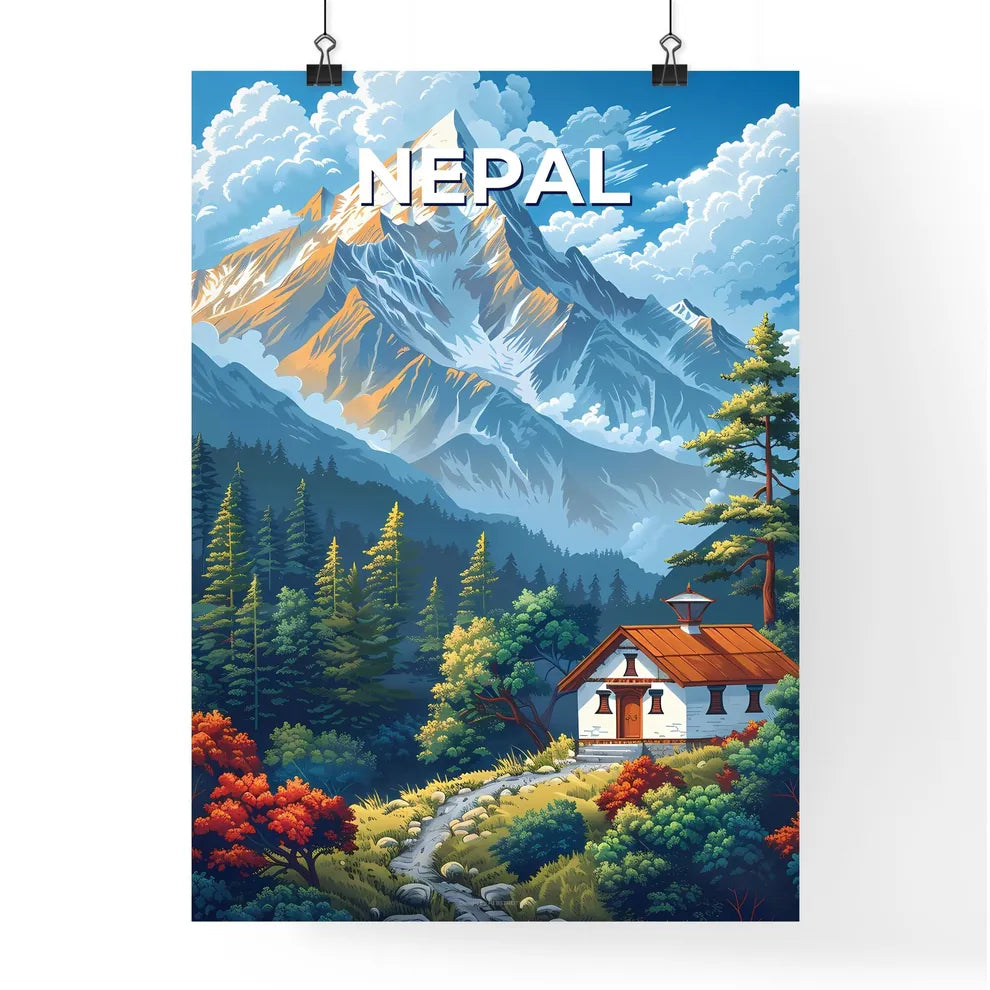 Serene House Amidst Vibrant Woodland Depicte Poster