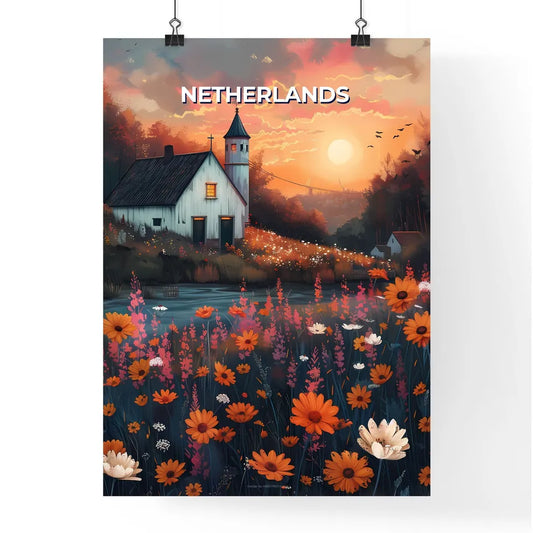 Impressionistic Painting of a Quaint House and Colorful Flowers, Netherlands, Europe Poster