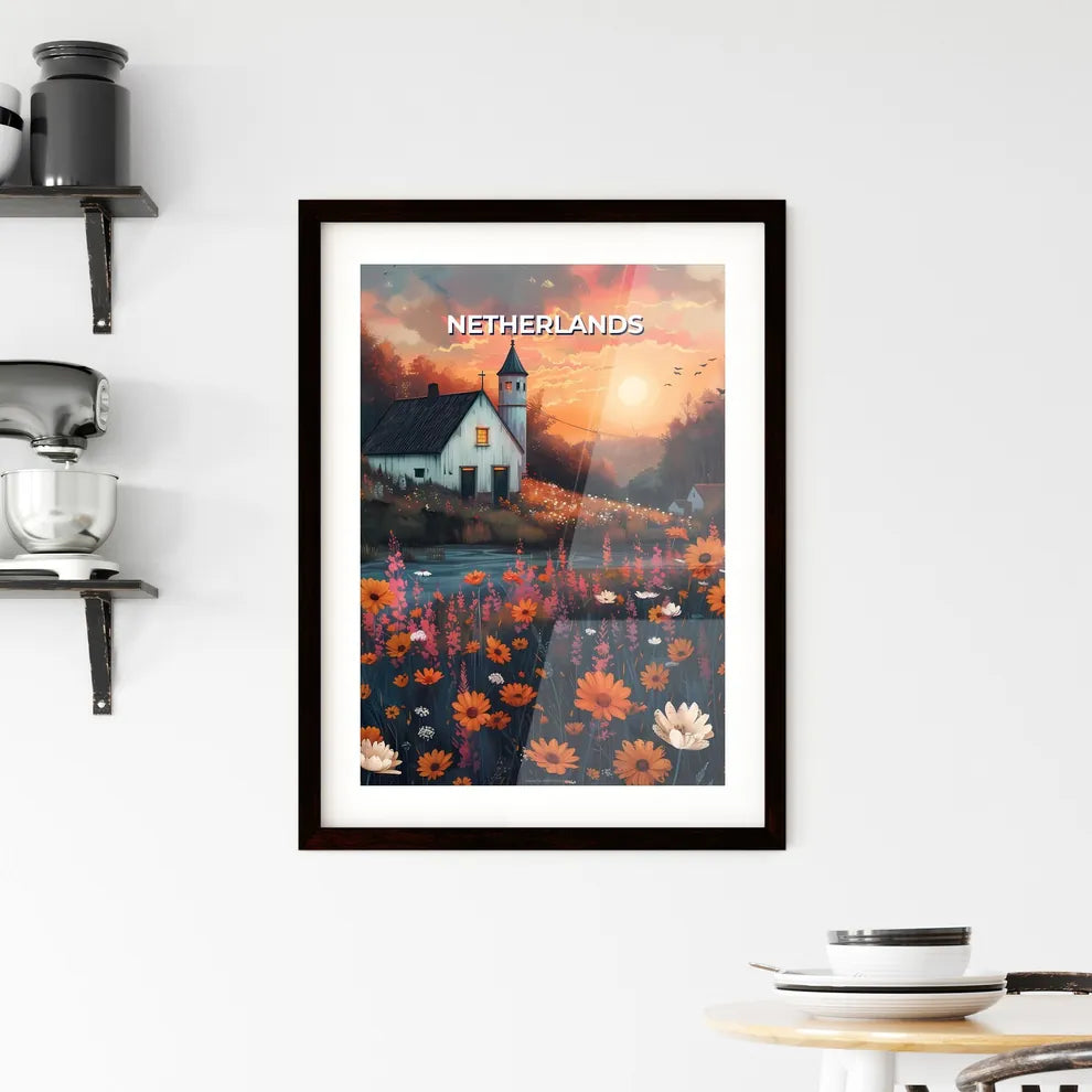 Impressionistic Painting of a Quaint House and Colorful Flowers, Netherlands, Europe Custom Print