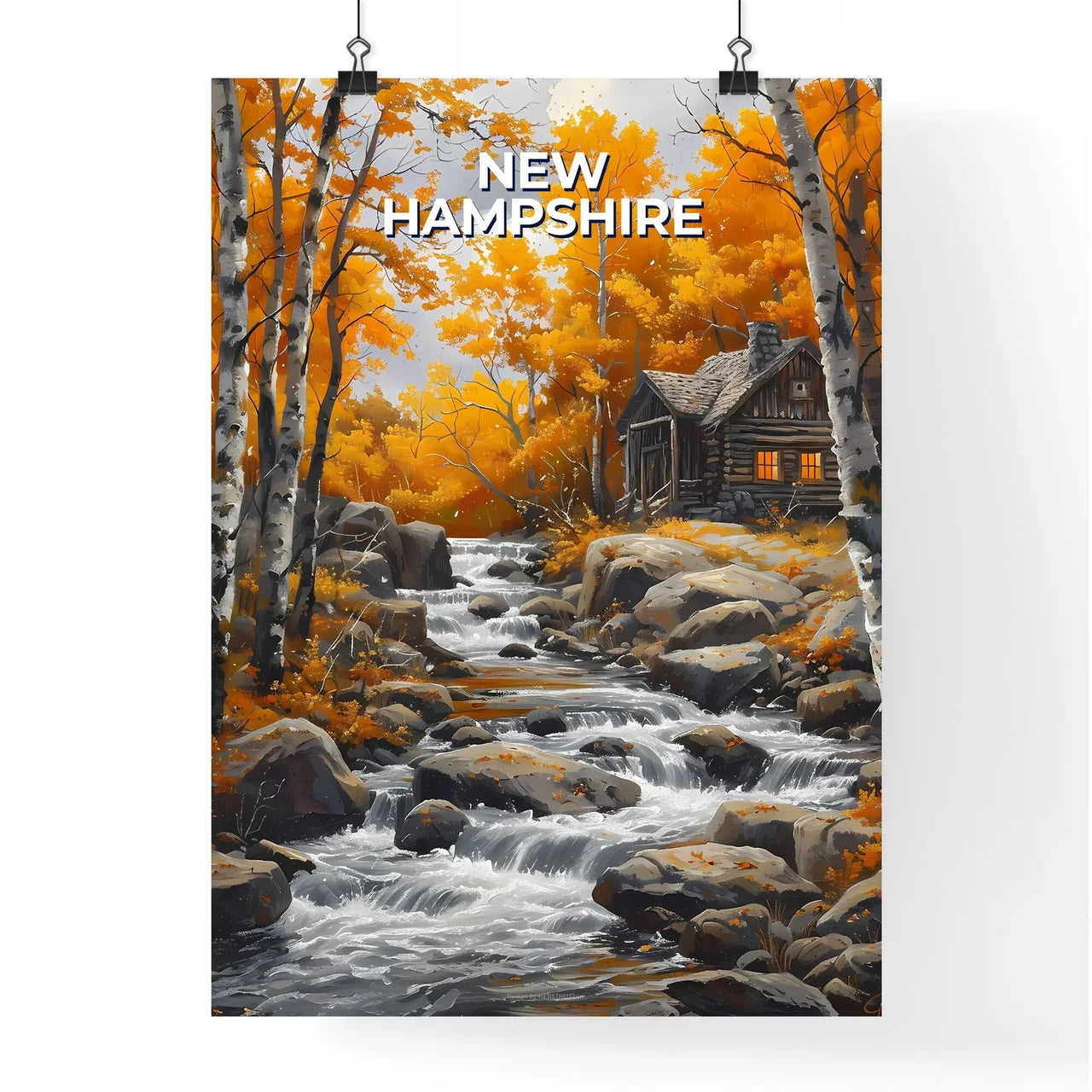 Vibrant Forest River Scene Painting, New Hampshire USA Poster