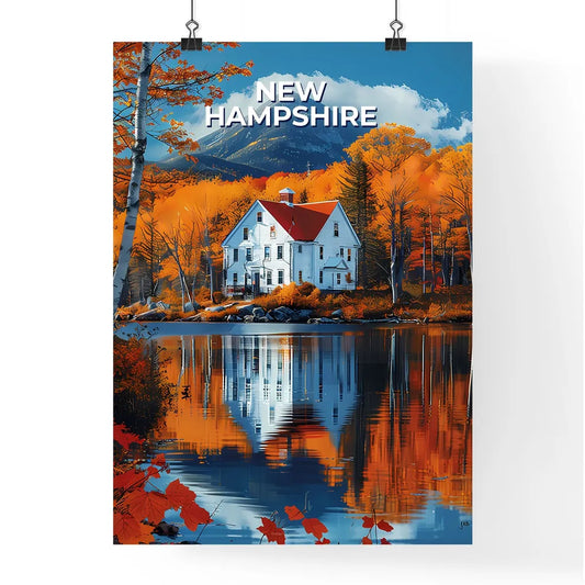 New Hampshire, USA - Vibrant Painting: Mountain House by the Lake Poster