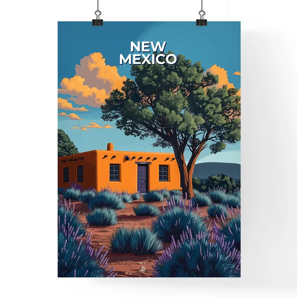 Yellow House Art, New Mexico, USA, Painting, Vibrant Colors, Trees, Landscape Poster