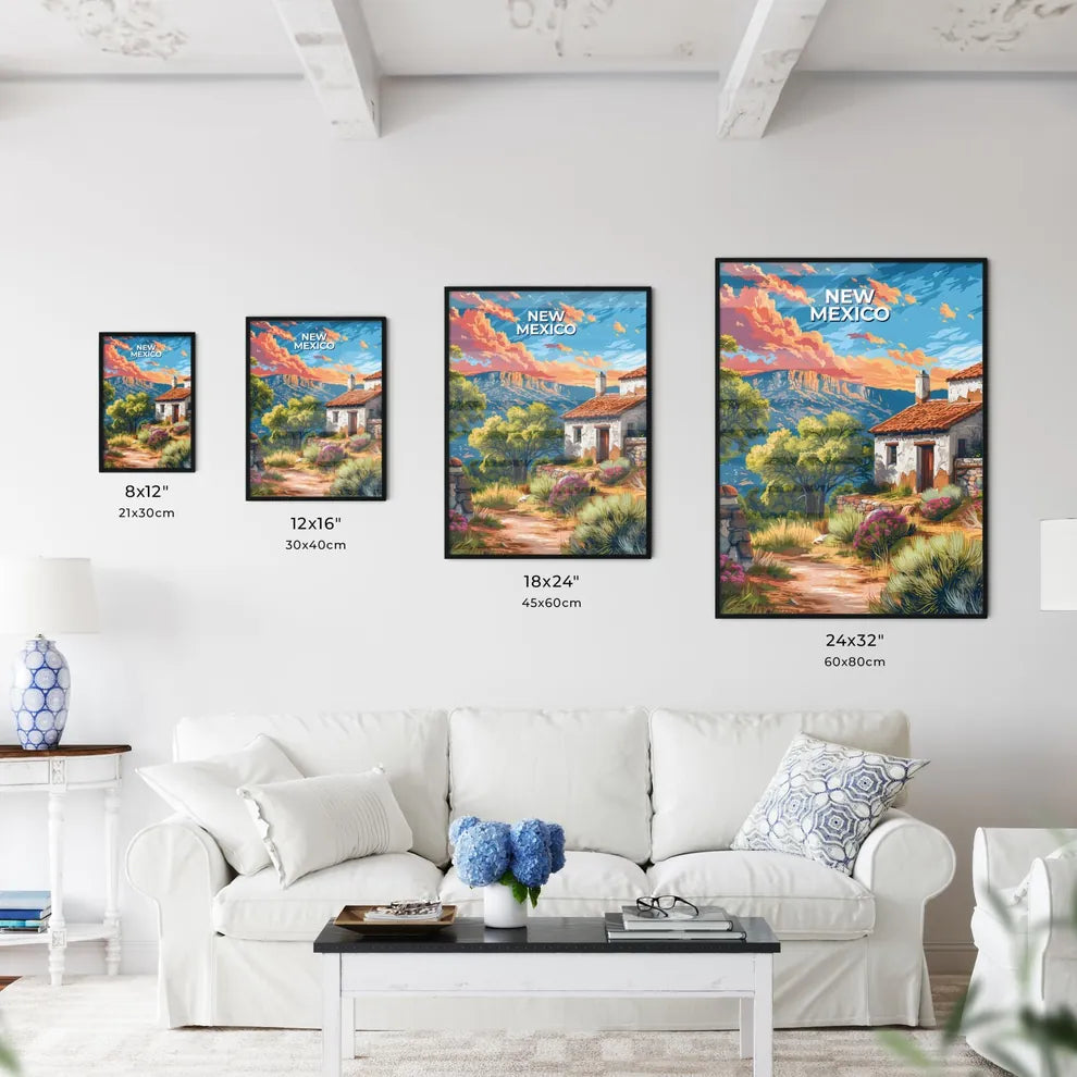 Vibrant Painting Depicting House Amidst Picturesque New Mexico Valley Size Chart
