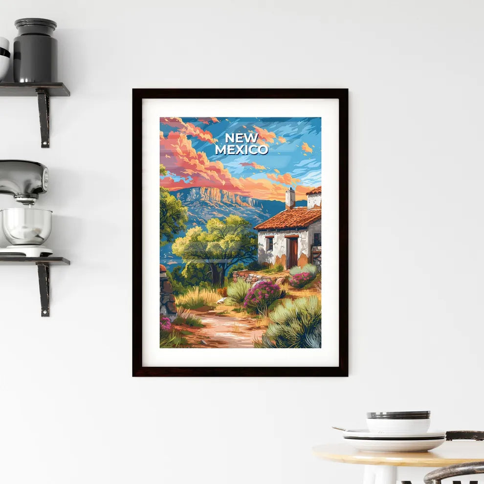 Vibrant Painting Depicting House Amidst Picturesque New Mexico Valley Custom Print