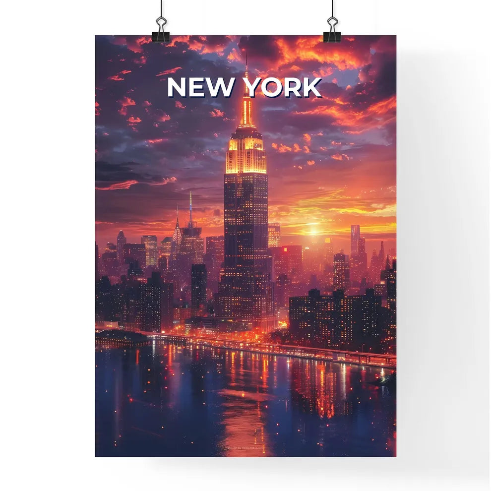 Vibrant New York City Skyline Painting: Manhattan Art with Brooklyn Bridge and River Poster