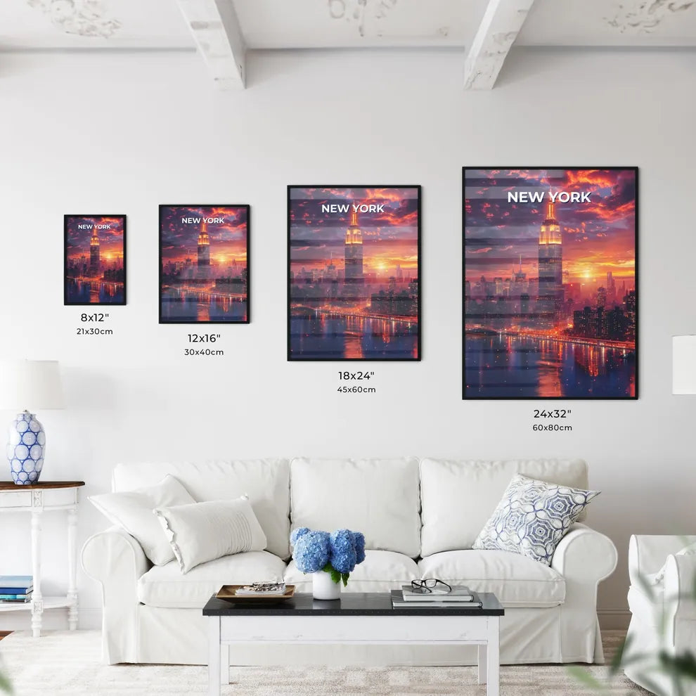 Vibrant New York City Skyline Painting: Manhattan Art with Brooklyn Bridge and River Size Chart