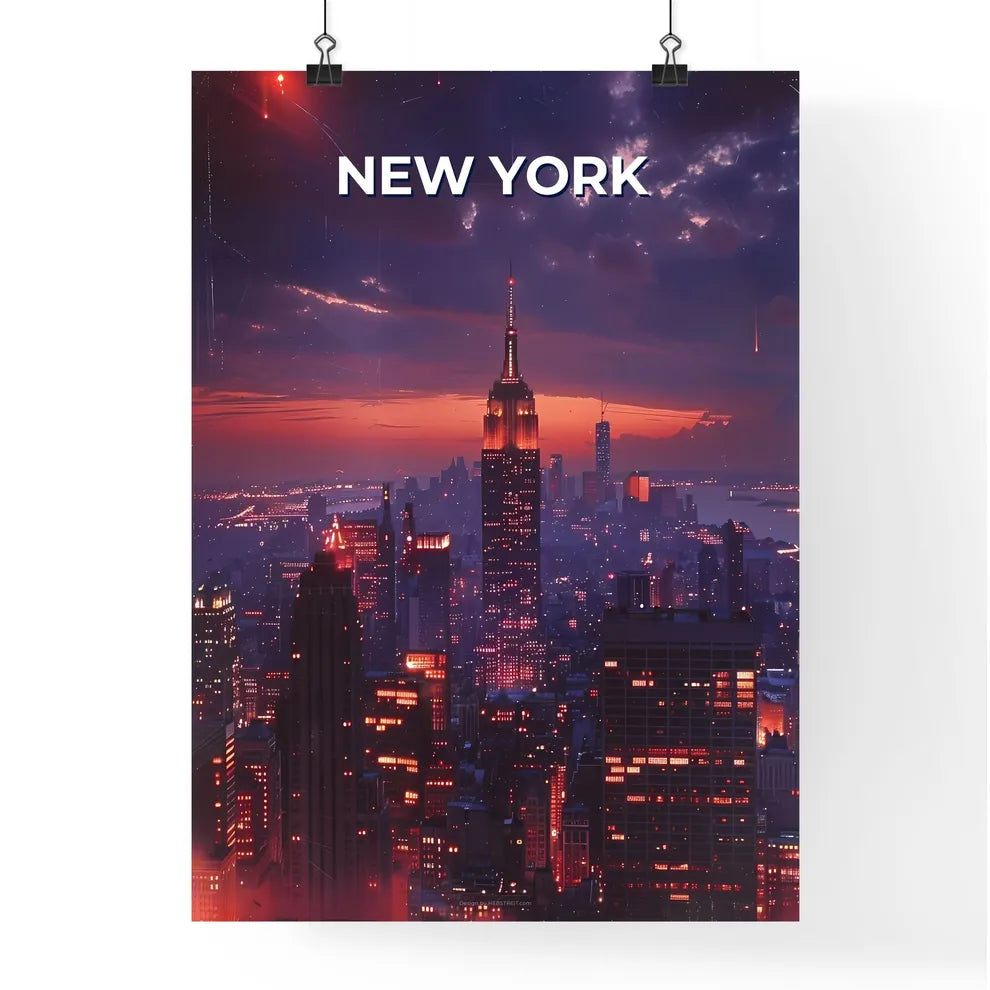 Vibrant Urban Art: New York City Skyline Painting at Night Poster
