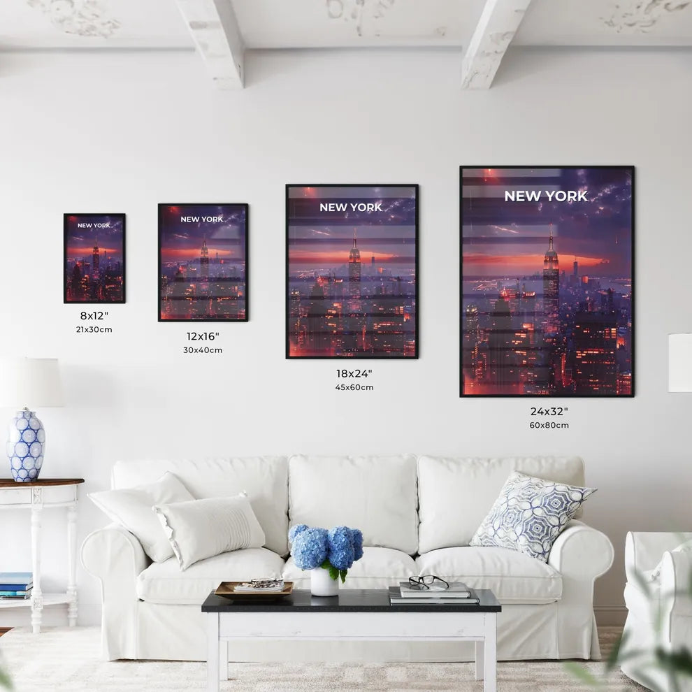 Vibrant Urban Art: New York City Skyline Painting at Night Size Chart