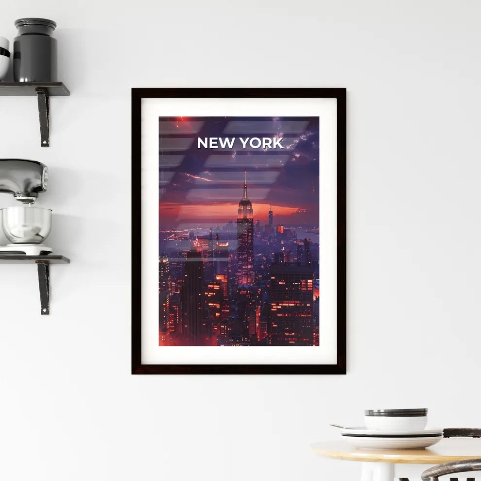 Vibrant Urban Art: New York City Skyline Painting at Night Custom Print
