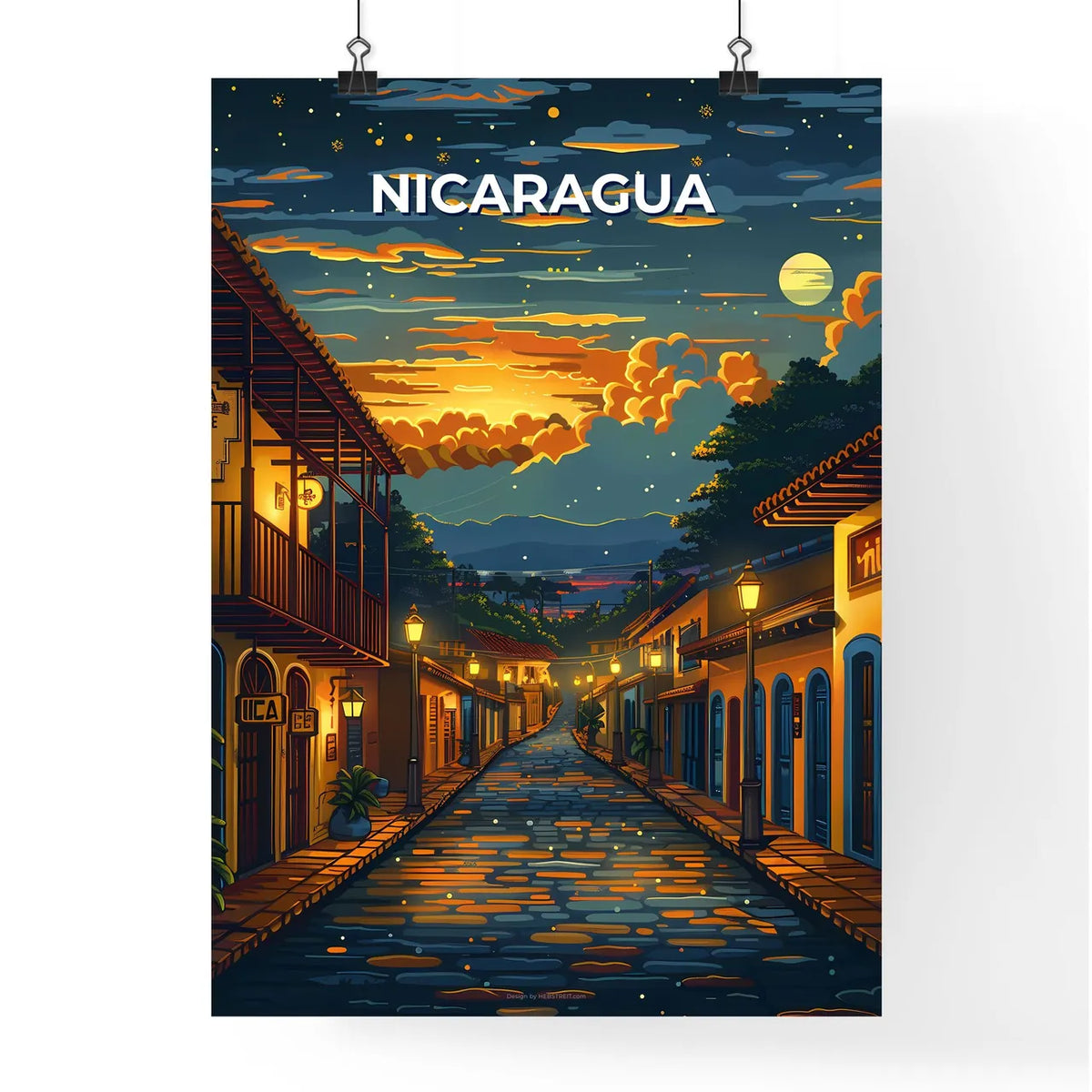 Nicaragua, North America - Vibrant Street Scene Depicted in Artistic Painting Poster