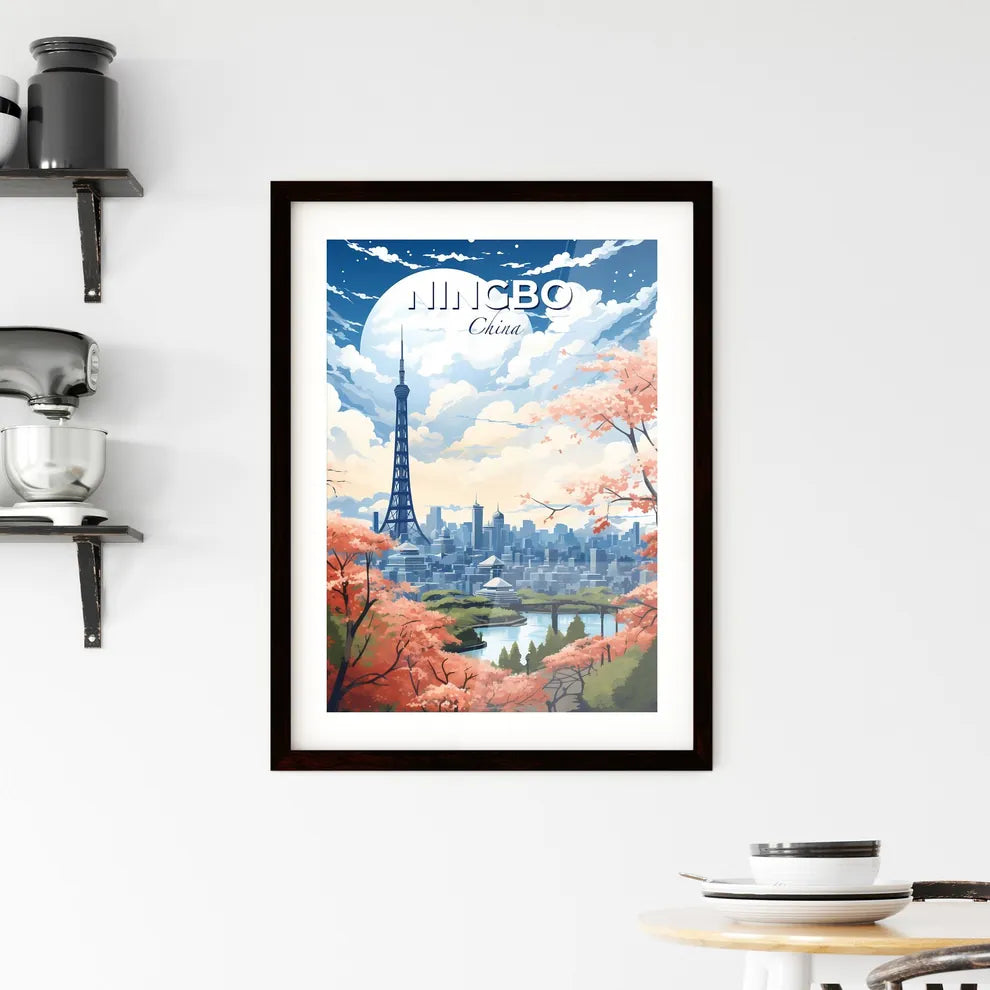 VibrantNingboCityscapePaintingFeaturingModernTowerAndRiver Default Title