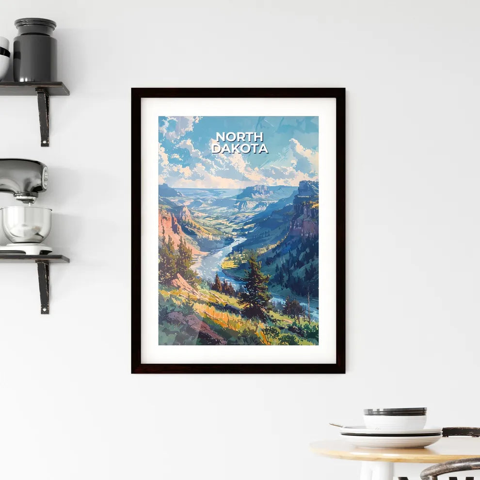 North Dakota River Mountains Abstract Painti Framed Print