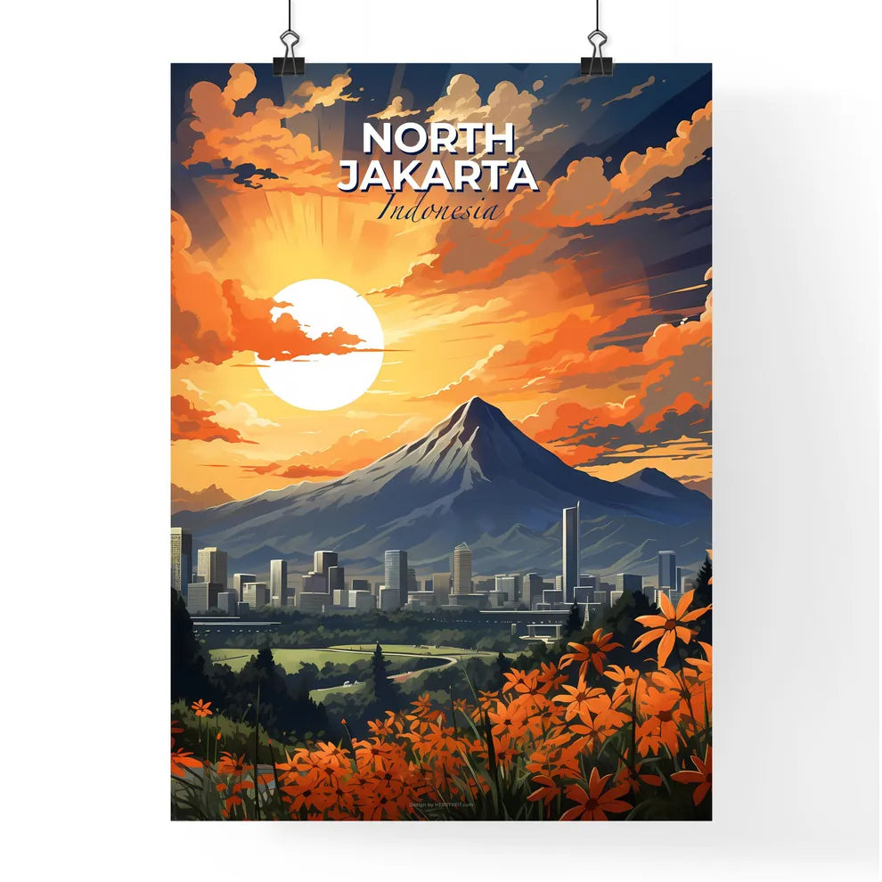 Modern Art Painting of North Jakarta Indonesia Skyline City with Mountain Default Title