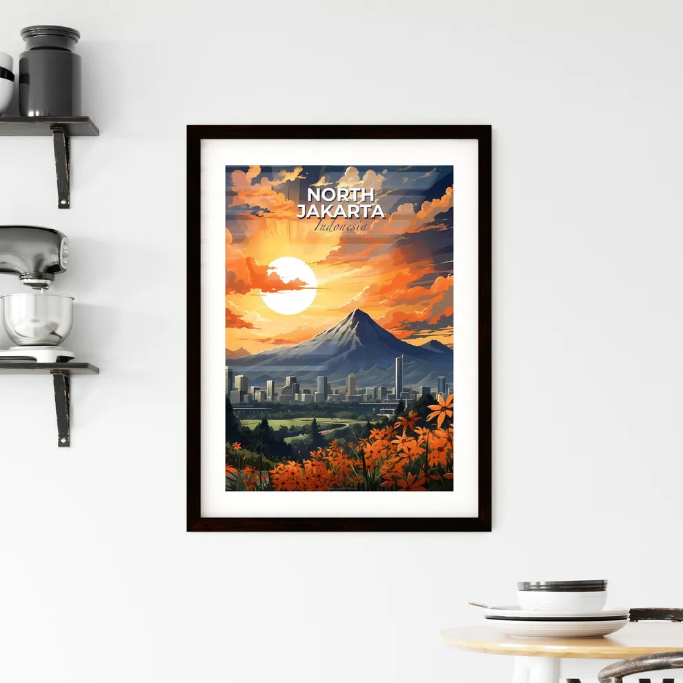 Modern Art Painting of North Jakarta Indonesia Skyline City with Mountain Default Title