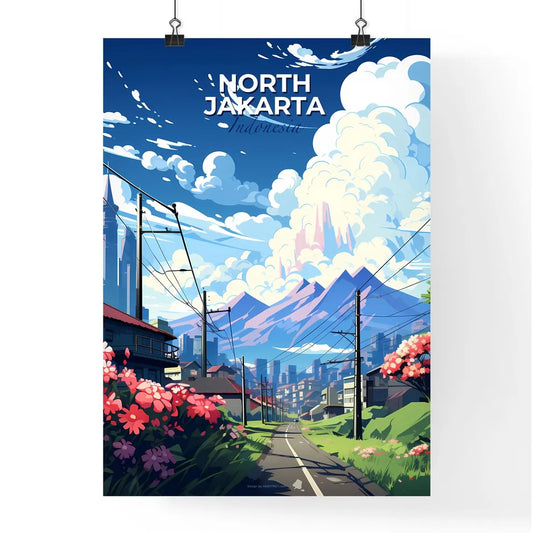 North Jakarta Indonesia Painting Skyline Colorful Art Canvas Wall Flowers Purple Hills Mountains Travel Default Title