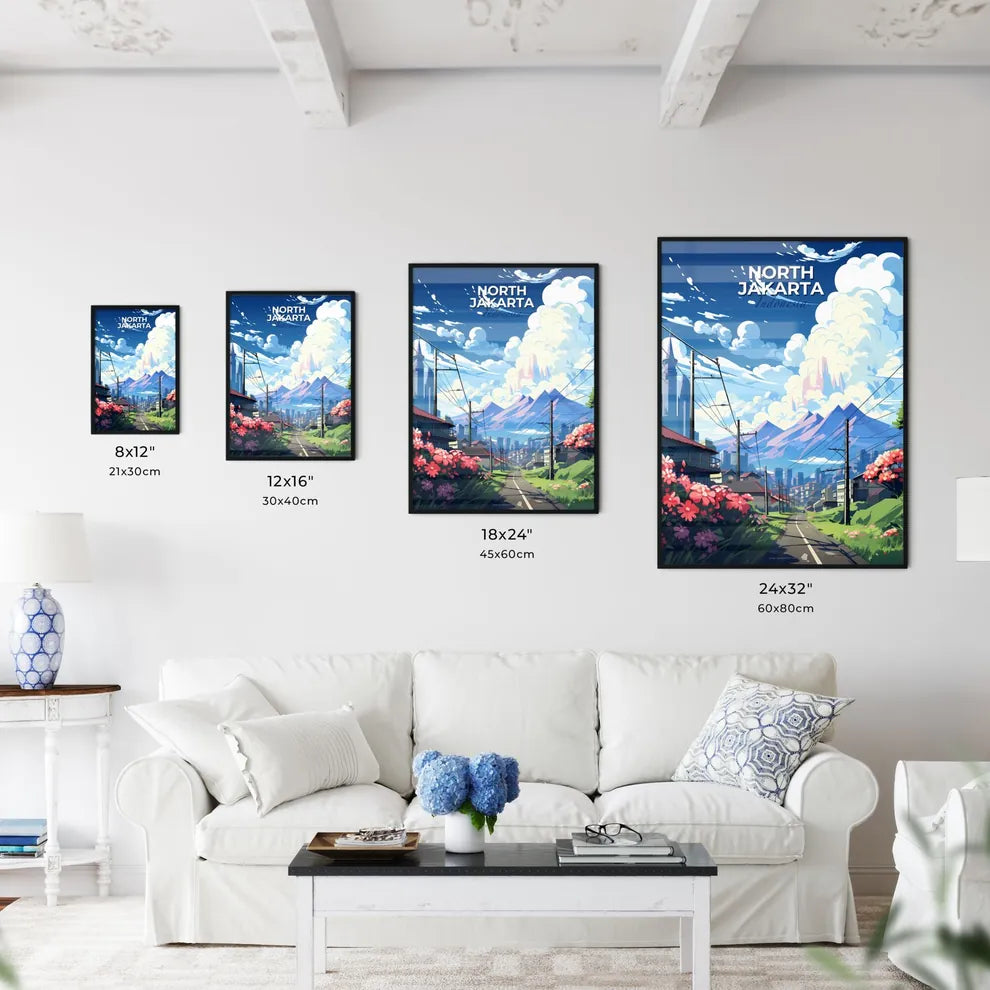 North Jakarta Indonesia Painting Skyline Colorful Art Canvas Wall Flowers Purple Hills Mountains Travel Default Title