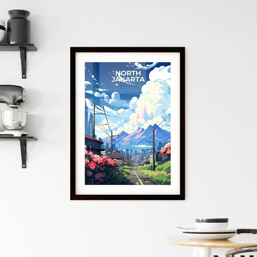 North Jakarta Indonesia Painting Skyline Colorful Art Canvas Wall Flowers Purple Hills Mountains Travel Default Title