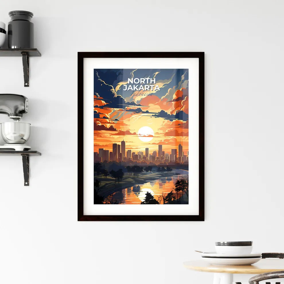 Vibrant Abstract Skyline Painting of North Jakarta Indonesia Cityscape at Sunset Default Title