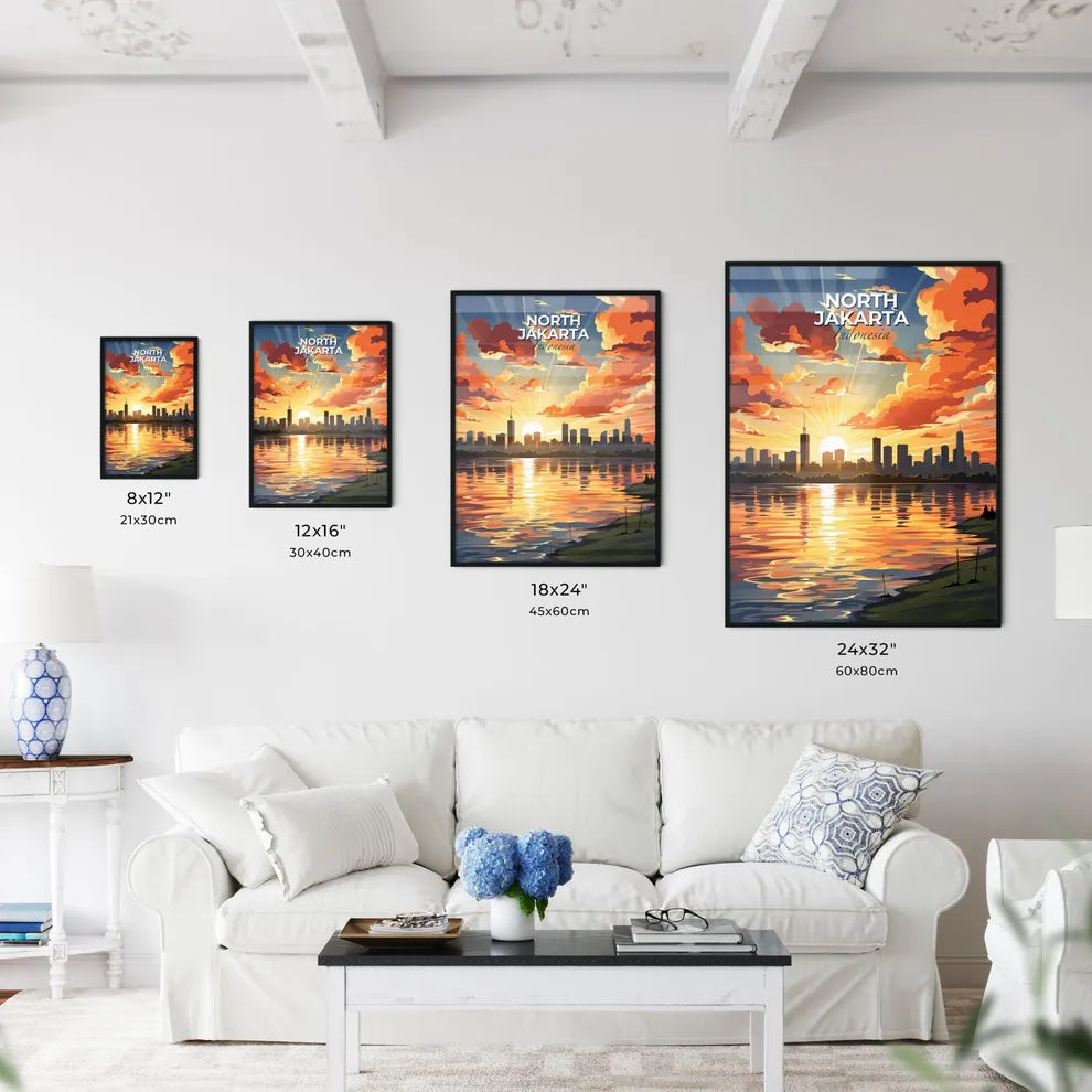 Colorful Sunset Over North Jakarta Indonesia City Skyline Painting Art Default Title