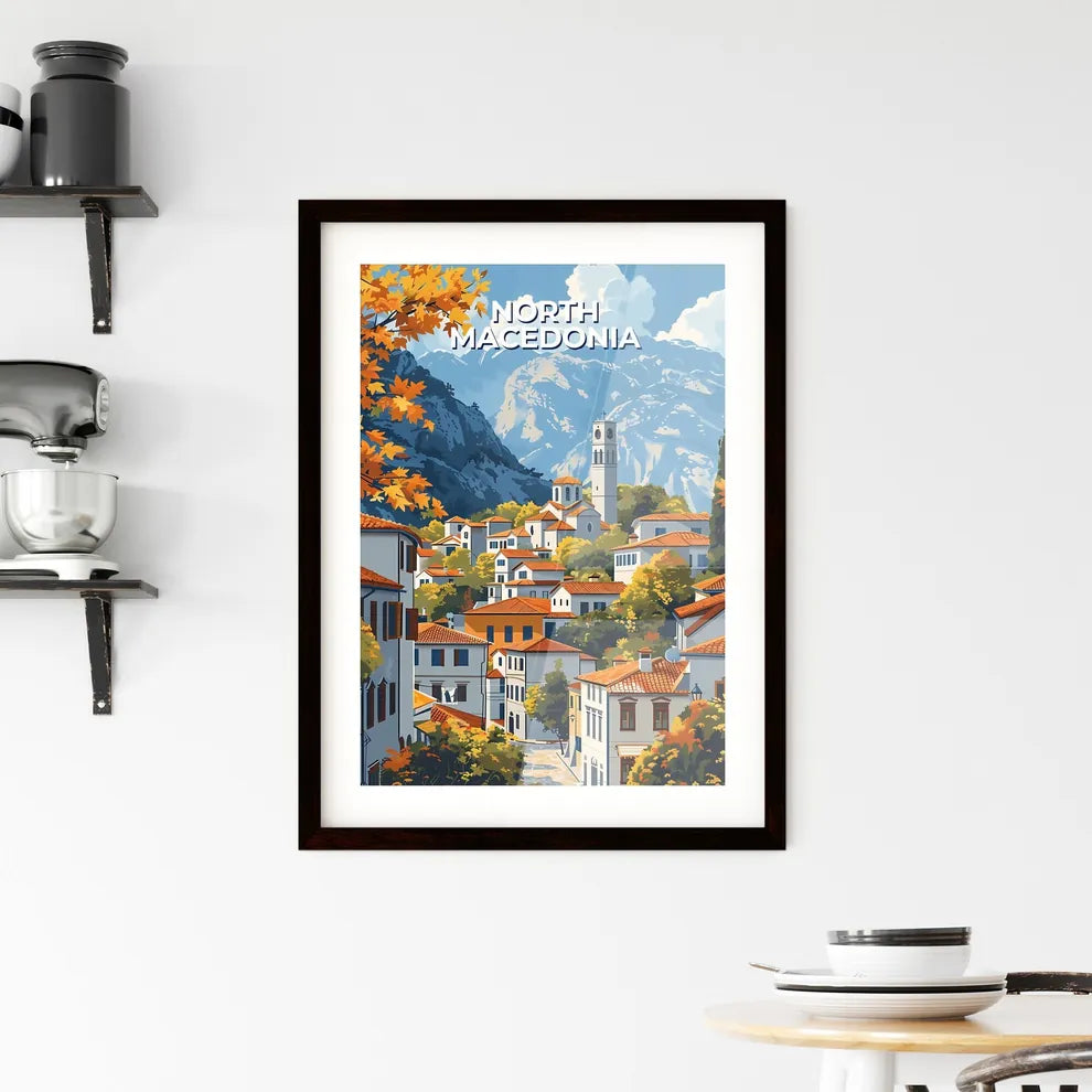 Vibrant Colorful Cityscape Painting Town Buildings Trees North Macedonia Europe Custom Print