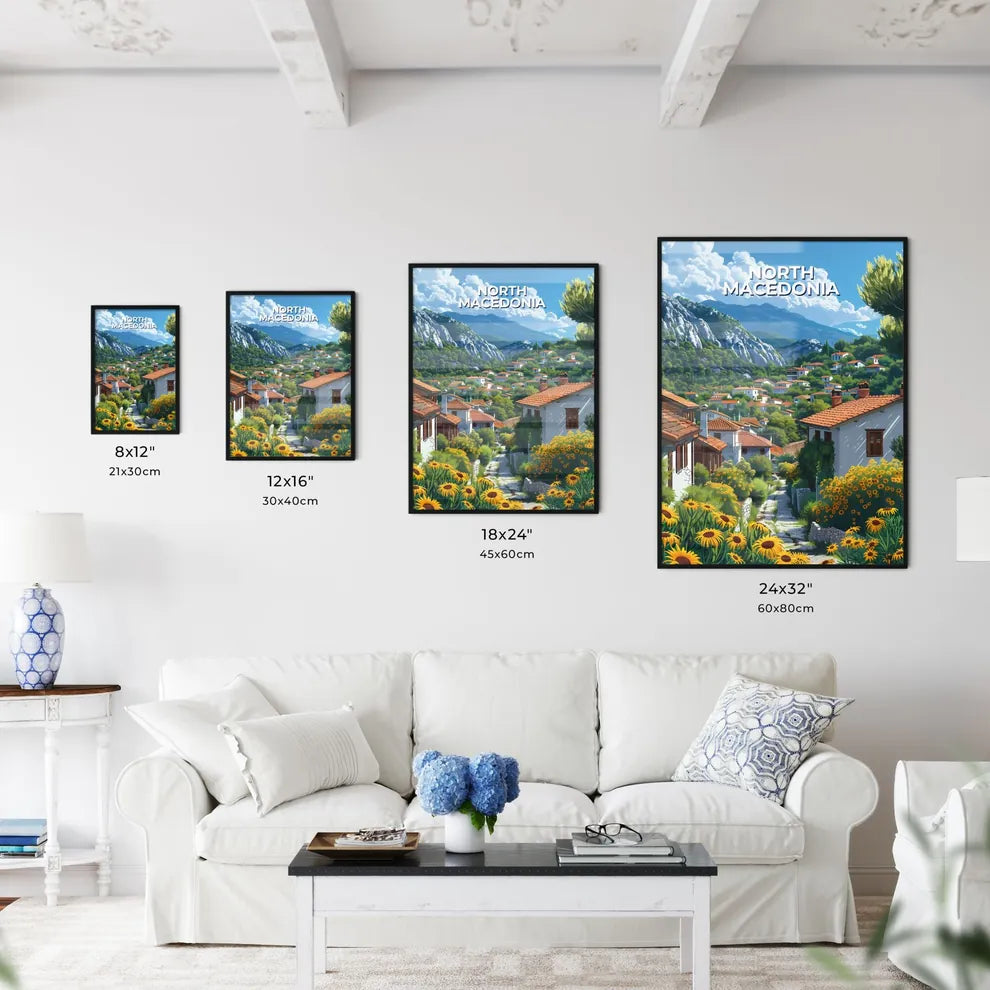 Vibrant Village Path, North Macedonia, Europe, Travel, Colorful Painting, Rural, Traditional Homes, Scenic, Art, Landscape Size Chart