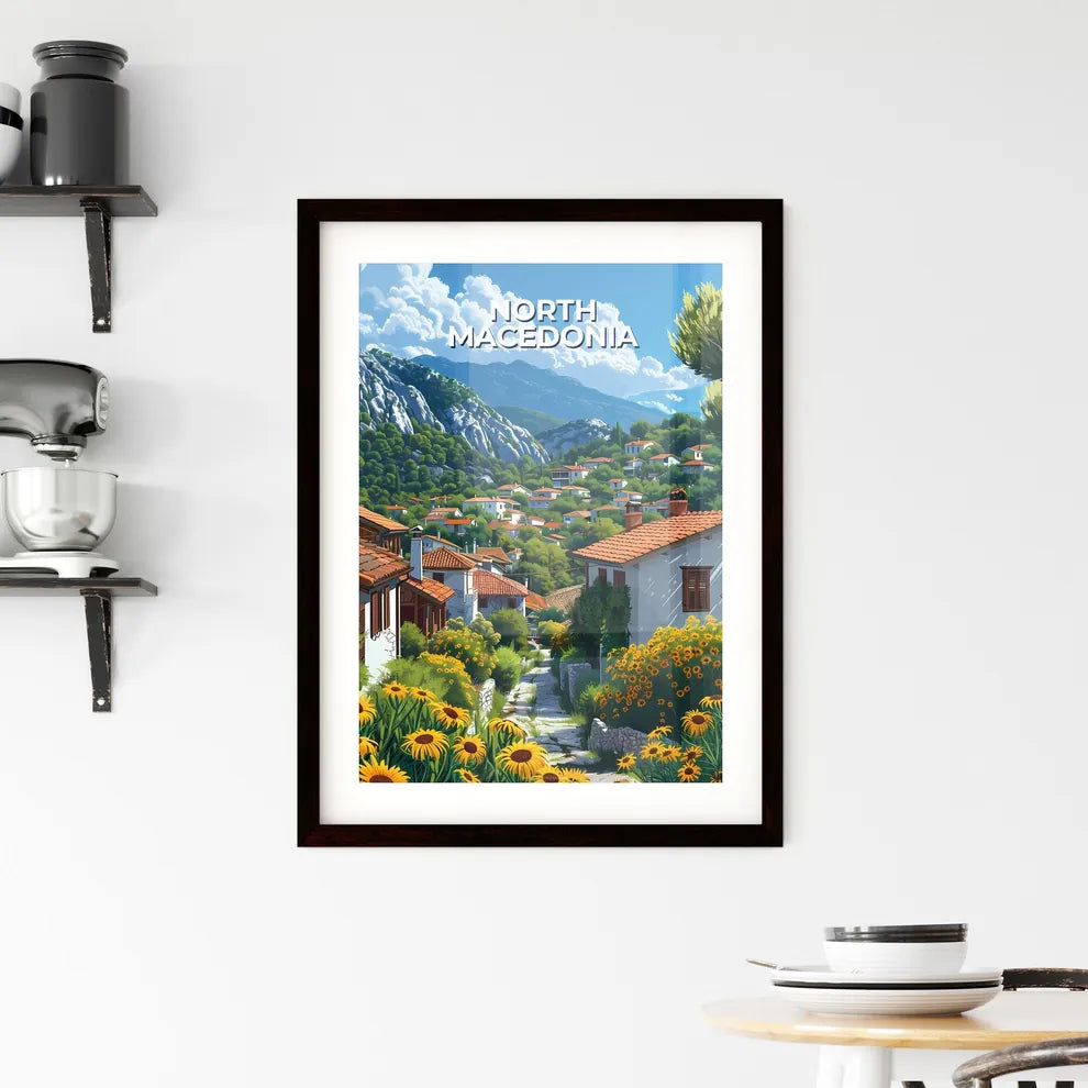 Vibrant Village Path, North Macedonia, Europe, Travel, Colorful Painting, Rural, Traditional Homes, Scenic, Art, Landscape Custom Print